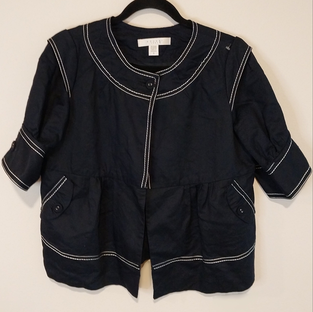Nougat London Navy Silk/Linen Blend Crop Swing Top